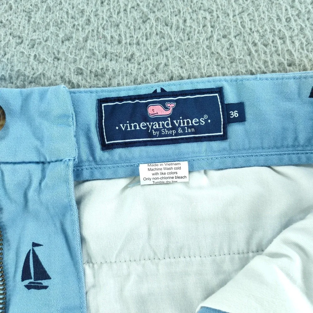 Vineyard Vines Breaker Shorts Mens 36 Light Blue 9 Inch Sailboat Chino Nautical